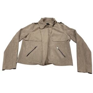 KUT from the Kloth Faux Suede Drape Front Jacket Taupe Brown KJ37101 Womens L